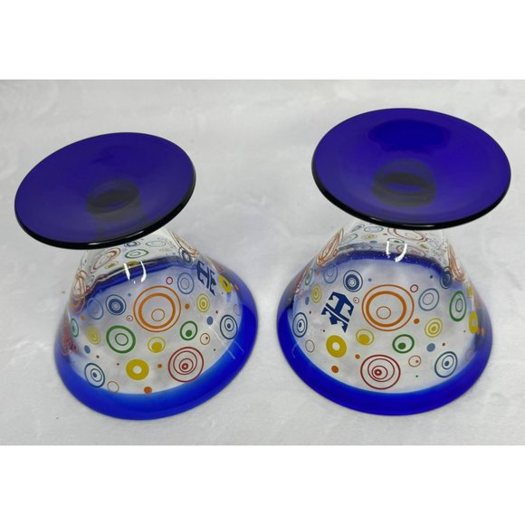 Pair of Royal Caribbean Stemless Martini Glasses With Cobalt Blue Rim 2009 - Picture 6 of 9